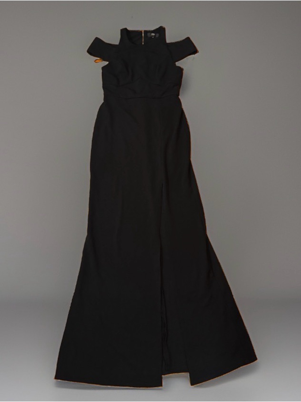 ABS Allen Schwartz Black Cold Shoulder Maxi Evening Gown Dress Slit Medium M